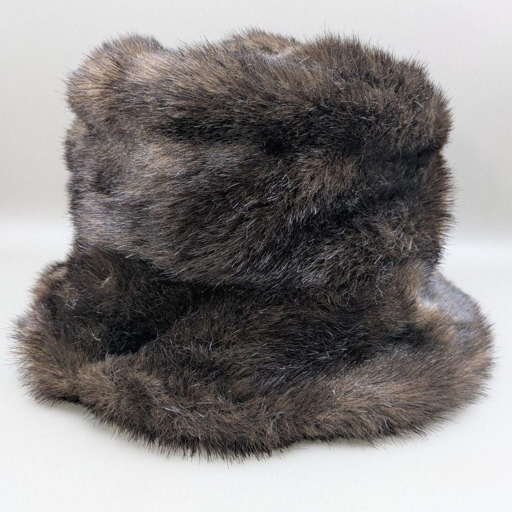 Jenny Buchanan Brown Faux Fur Pillbox Hat Winter Slavic‎ Style One Size